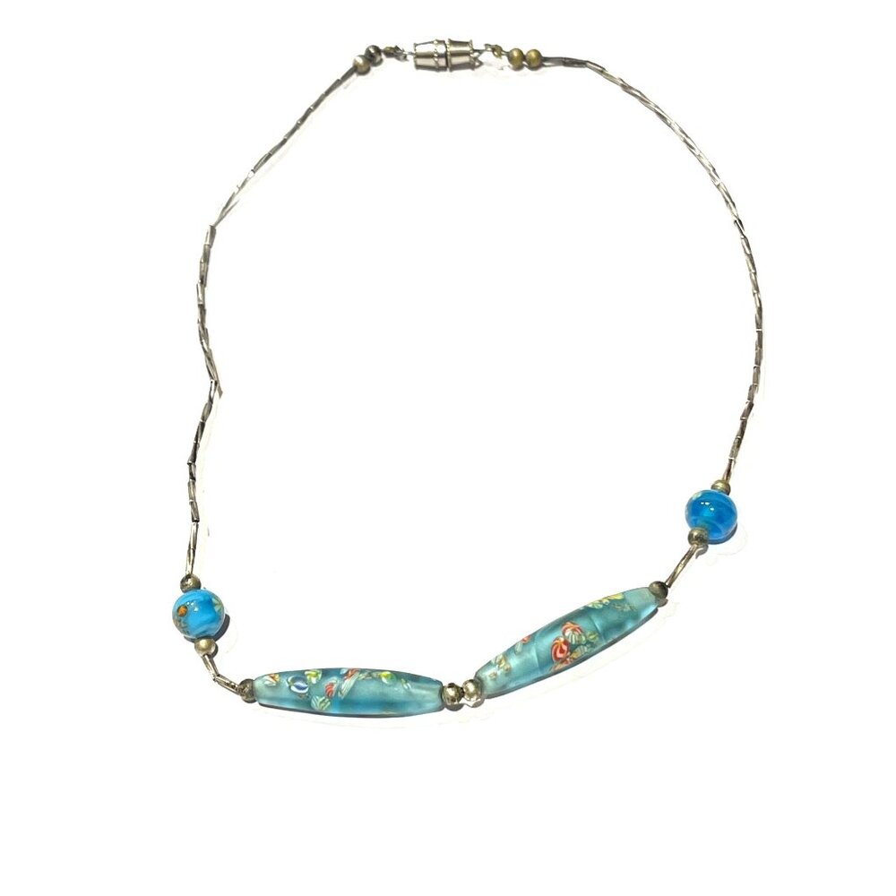 Vintage Silver Beaded Venetian Murano Millefiori Necklace Lot Blue and Red - Picture 3 of 10